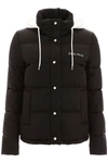 MIU MIU MIU MIU LOGO PUFFER JACKET WITH CRYSTALS