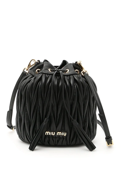 Miu Miu Quilted Leather Drawstring Shoulder Bag In Black