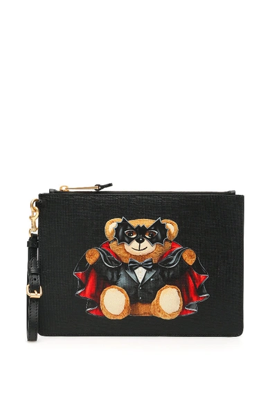 Moschino Bat Teddy Bear Wallet In Fantasia Nero
