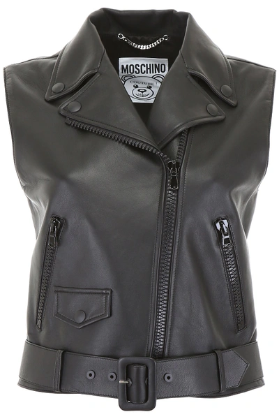 Moschino Leather Vest In Black