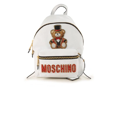 Moschino Teddy White Backpack In Fucsia