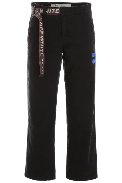 Off-white Cropped Cotton Trousers In Black No Color