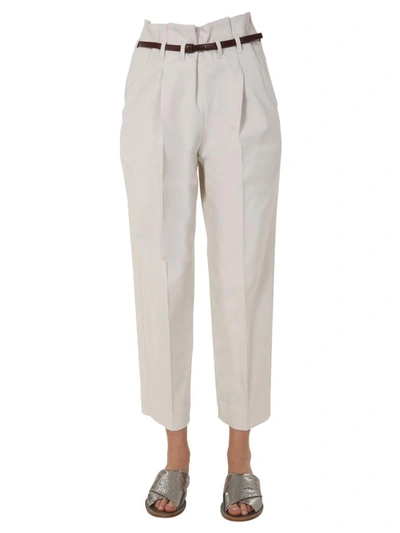 Brunello Cucinelli Trousers Loose Fit With Strap In Beige