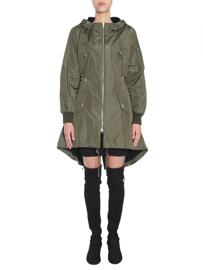 Moschino Parka With Lace-up Detail In Military Green