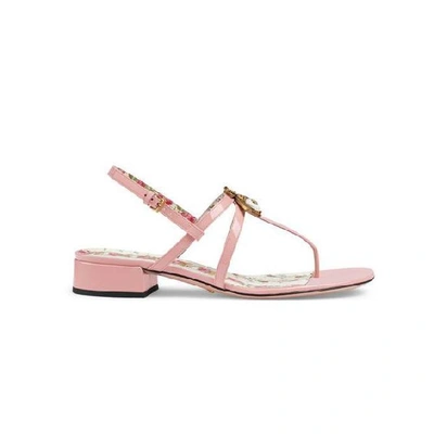 Gucci Pink Bee Patent Leather Sandals In Nero