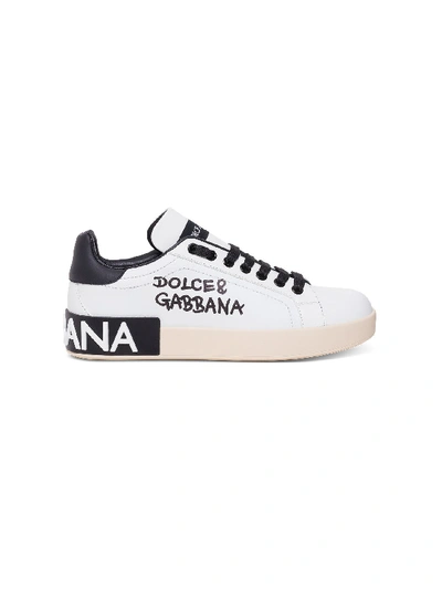 Dolce & Gabbana Babies' Teen Portofino Custom Logo-print Sneakers In White