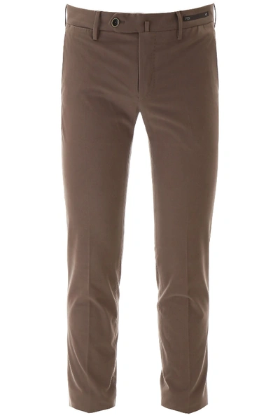 Pt01 Super Slim Fit Solid Colour Trousers In Beige