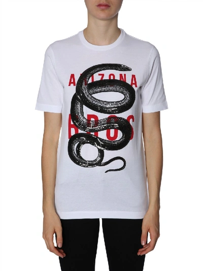 Dsquared2 Renny Fit Cotton T-shirt With Embroidered Snake In White