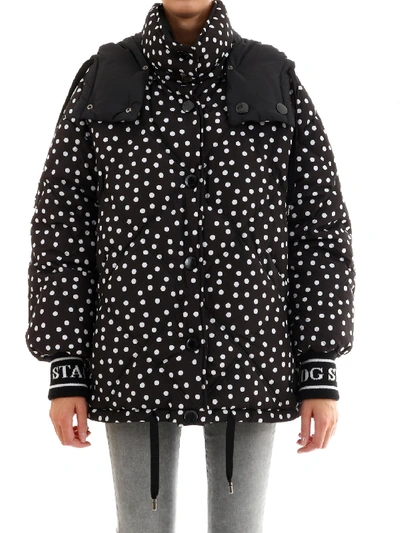 Dolce & Gabbana Reversible Polka Dot Puffer Jacket In Black,white
