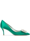 Roger Vivier Flower Crystal-embellished Satin Pumps In Bianco