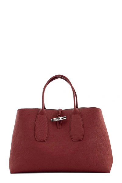 Longchamp Roseau Medium Grainy Leather Bag In Red