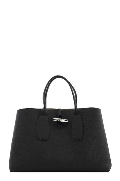 Longchamp Roseau L Grainy Leather Bag In Black