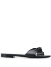 Saint Laurent Woven Leather Sandal Slide In Nero