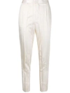 Saint Laurent White Silk Striped Satin Trousers In White