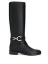 Ferragamo Gancini Knee-high Leather Boots In Nero