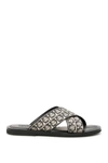 Ferragamo Men's Sion 3 Gancio-print Slides In Beige Nero