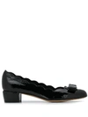 Ferragamo Vara Bow Scalloped Leather Pumps In Nero