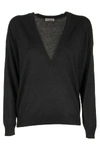 BRUNELLO CUCINELLI BRUNELLO CUCINELLI SCOOP NECK CASHMERE AND SILK SPARKLING YARN LIGHTWEIGHT SWEATER