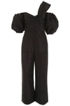 Self-portrait Asymmetrical Neck Taffeta Crop Jumpsuit In Black