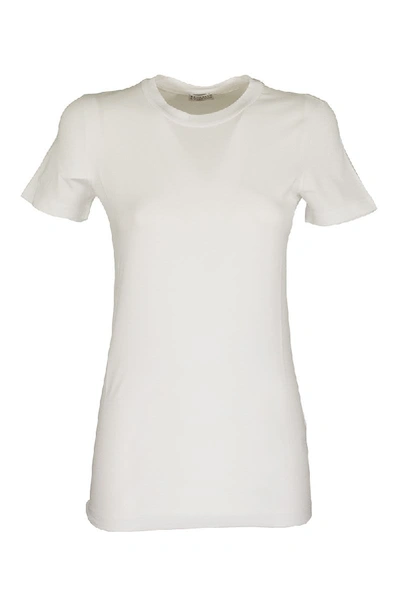 Brunello Cucinelli Short Sleeve T-shirt Stretch Cotton Jersey T-shirt With Monili In White