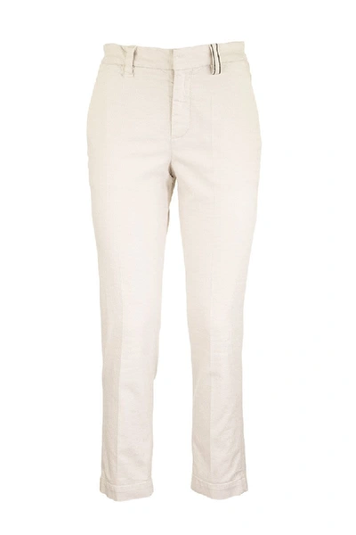 Brunello Cucinelli Skinny Cotton Cigarette Trousers In White