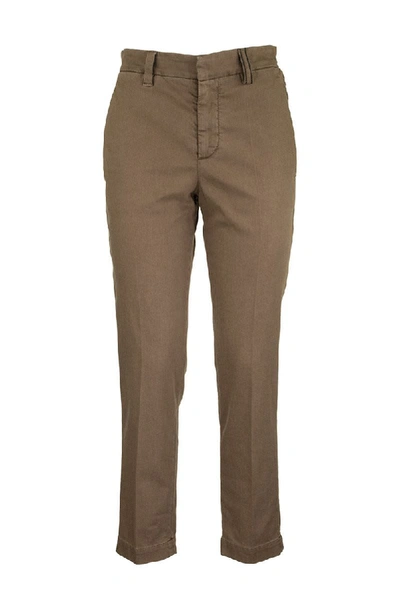 Brunello Cucinelli Skinny Cotton Cigarette Trousers In Light Brown