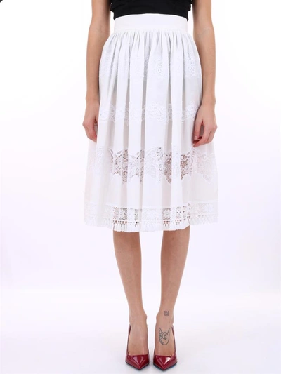 Dolce & Gabbana Tiered Lace Poplin Skirt In White