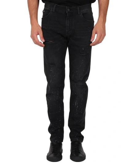 Dolce & Gabbana Black Cotton Jeans With Back Logo