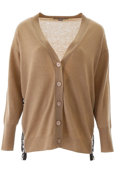 Stella Mccartney Cardigan With Logo Bands In Beige,black,white