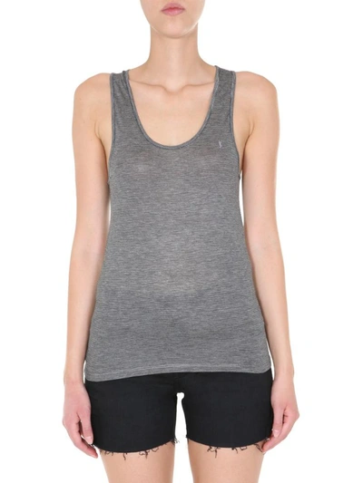 Saint Laurent Striped Tank In Grey