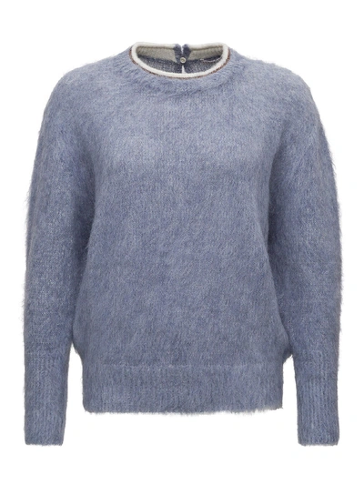 Brunello Cucinelli Sweater With Monile Embellishment In Light Blue