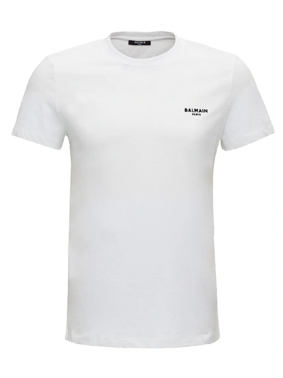 Balmain T-shirt With Flocked Logo To The Chest In White