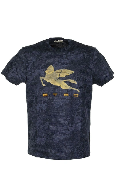 Etro T-shirt With Pegaso Print In Blue