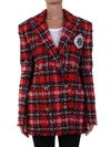 Balmain Tartan Tweed Double-breasted Blazer In Red