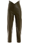 Attico Butterfly-insert High-waist Leather Trousers In Verde Militare