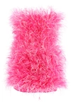 Attico Strapless Bead And Feather-embellished Cotton Mini Dress In Pink