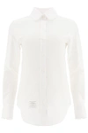Thom Browne Classic Ls Point Collar Buttondown Shirt With Grosgrain Packet In Solid Poplin In White