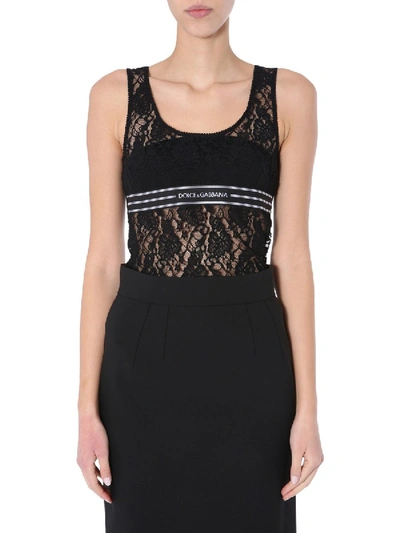 Dolce & Gabbana Lace Top With Branded Elastic In Black