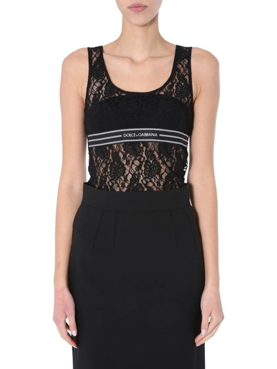 Dolce & Gabbana Lace Top With Branded Elastic In Black