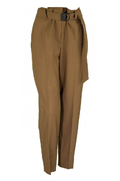 Brunello Cucinelli Tropical Luxury Wool Boy Fit Cigarette Trousers With Precious D-ring Belt In Acorn