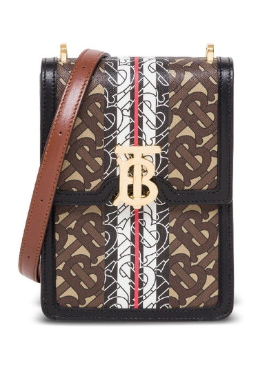 Burberry Robin经典logo条纹斜挎包 In Brown