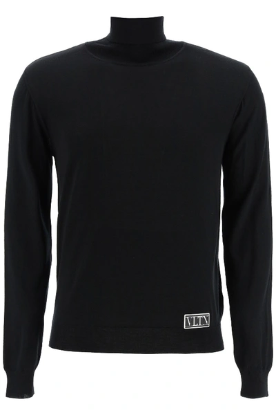 Valentino Roll-neck Sweater In Virgin Wool With Vltn Logo In Black