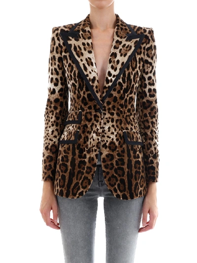 Dolce & Gabbana Velvet Jacket Leo Print In Brown