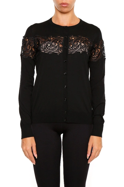 Versace Lace Detail Cardigan In Nero