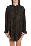 SAINT LAURENT WIDE SHIRT WITH KNOTTED DETAIL AND ALLOVER STUDS