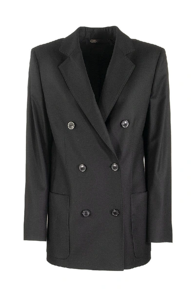 Agnona Wool Flannel Double Breasted Jacket In Black