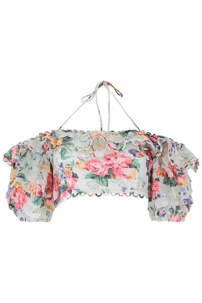 Zimmermann Floral Printed Crop Top In White,red,green