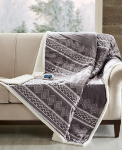 Woolrich Anderson Reversible Printed Oversized Faux-fur To Berber Electric Throw Bedding In Grey