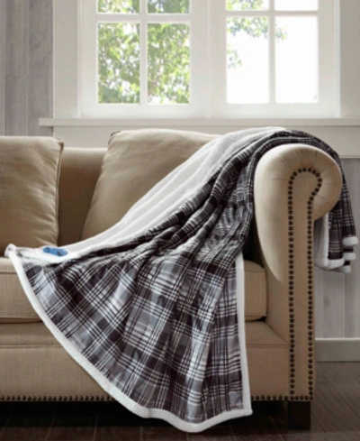 Woolrich Tasha Reversible Plaid Oversized Faux-fur To Berber Electric Throw Bedding In Grey
