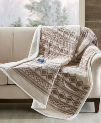 Woolrich Anderson Reversible Printed Oversized Faux-fur To Berber Electric Throw Bedding In Natural